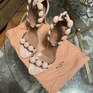 Alaia Blush Pink Heels with Pom Pom Detail